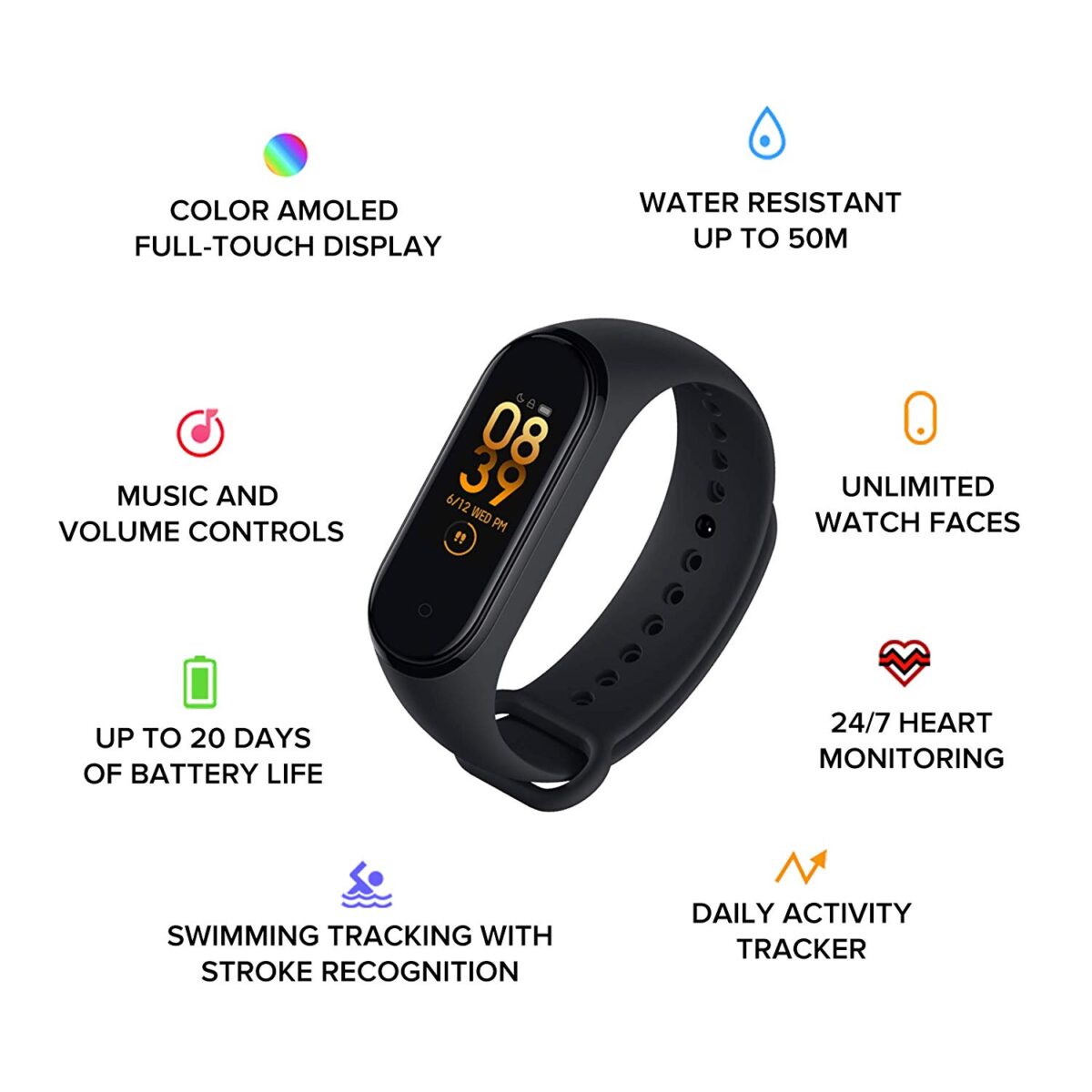 Mi Smart Band 4 (Black) - Image 2
