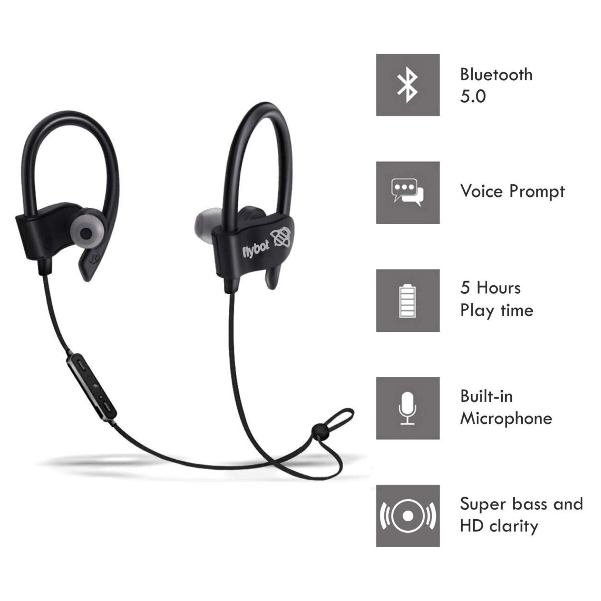 Flybot Wave in-Ear Sport Wireless Bluetooth Earphone Sweatproof (Black) - Image 2