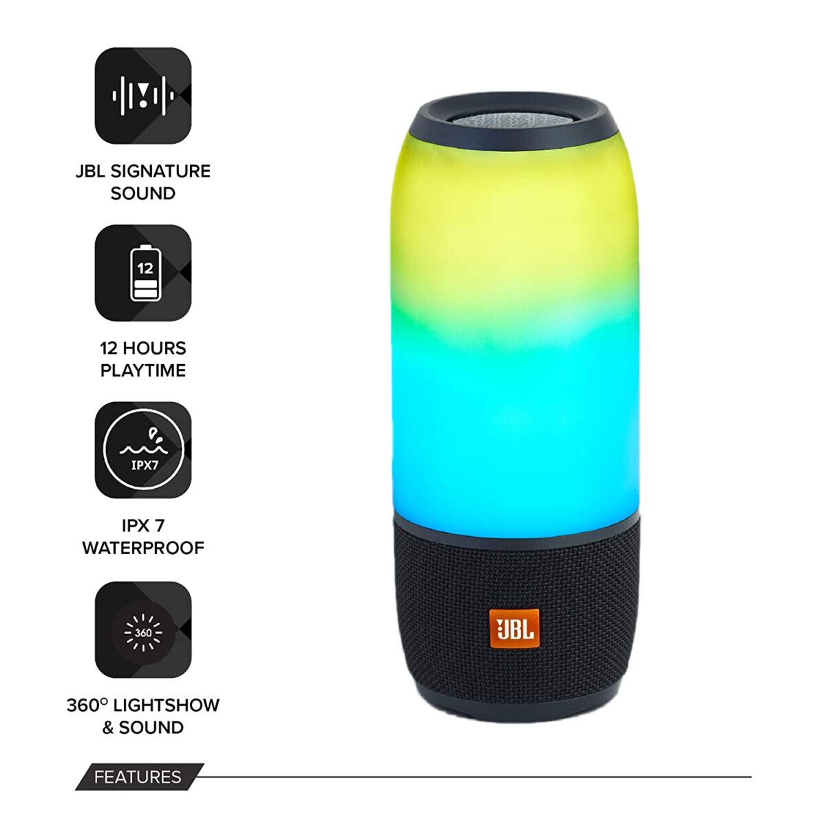 JBL Pulse 3 Wireless Portable Bluetooth Speaker (Black) - Image 3