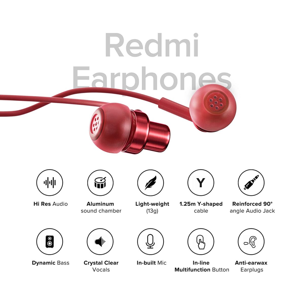 Redmi Hi-Resolution Audio Wired Headset with Mic (Red) - Image 2