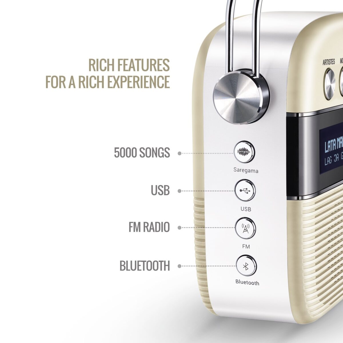 Saregama Carvaan SKU-R20008 Portable Digital Music Player (Porcelain White) with Out Remote - Image 4