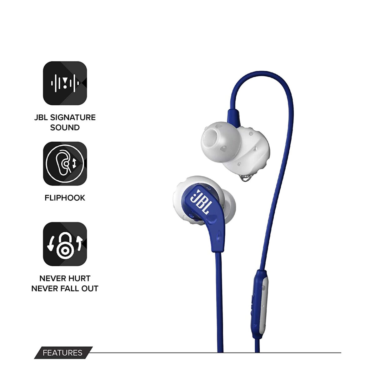 JBL Endurance Run, Sports in Ear Wired Earphones (Blue) - Image 5