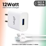 pTron Volta 12W Single USB Smart Charger with 2.4A Micro USB 1-Meter Cable,(White) - Image 7