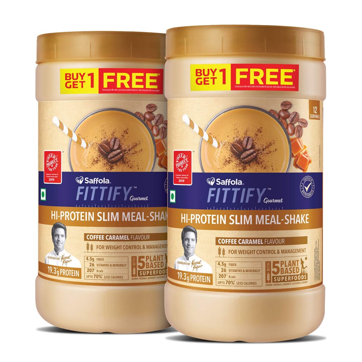 Saffola FITTIFY Gourmet Hi-Protein Slim Meal Shake - 420 gm , Coffee Caramel (Buy 1 Get 1 Free) - Image 1
