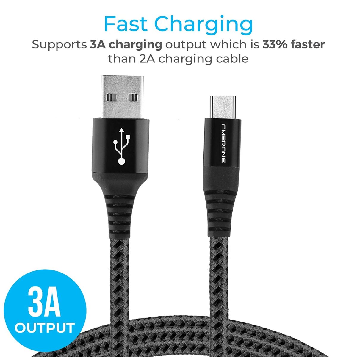 Ambrane Unbreakable 60W / 3A Fast Charging 1.5m Braided Type C Cable (Black) - Image 5