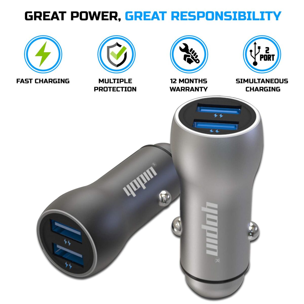 WeCool YOPIN Dual Port Quick Charging Smart Car Charger 3.0 (Grey) - Image 4