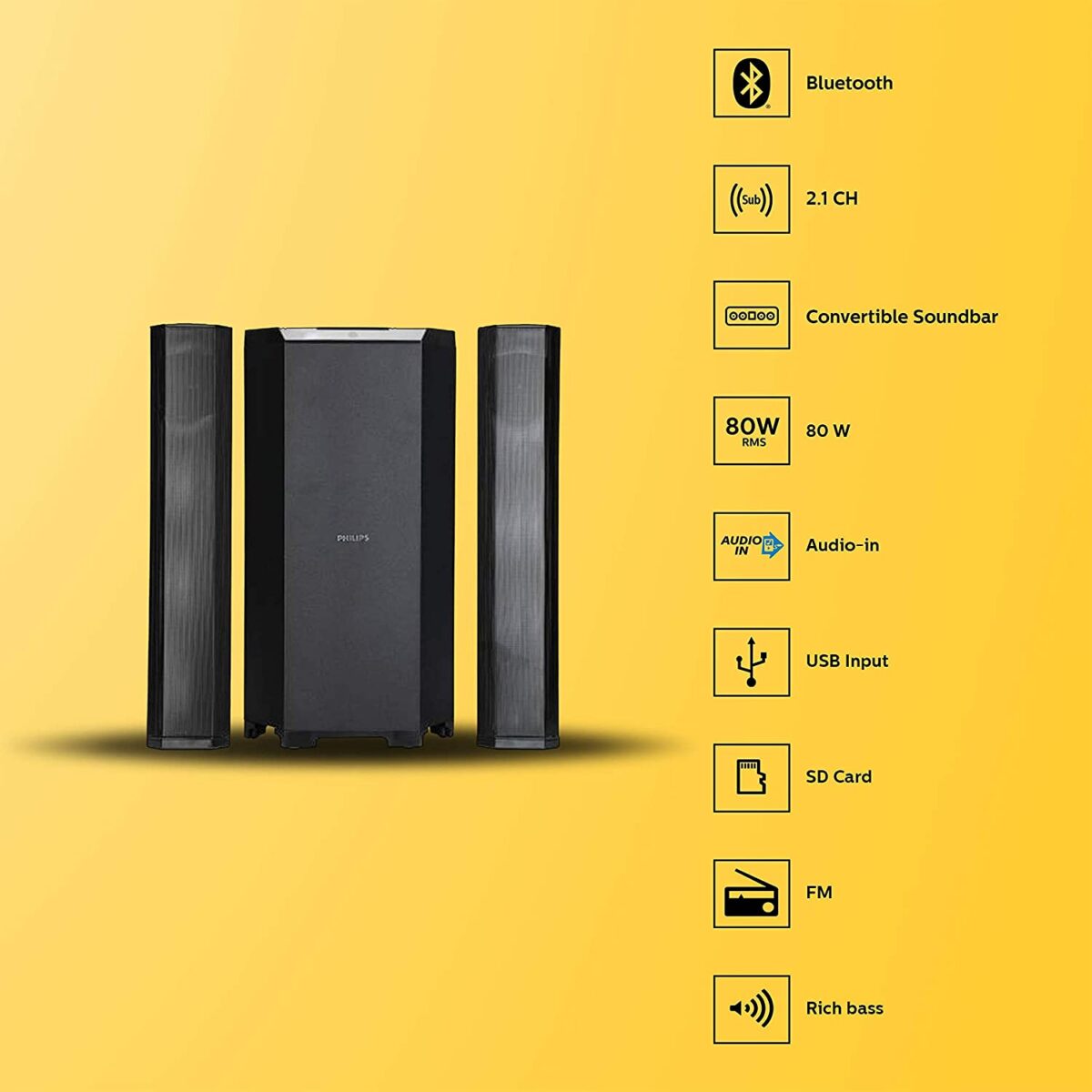 Philips MMS8085B/94 2.1 Channel Convertible Multimedia Speaker System, (Black) - Image 6