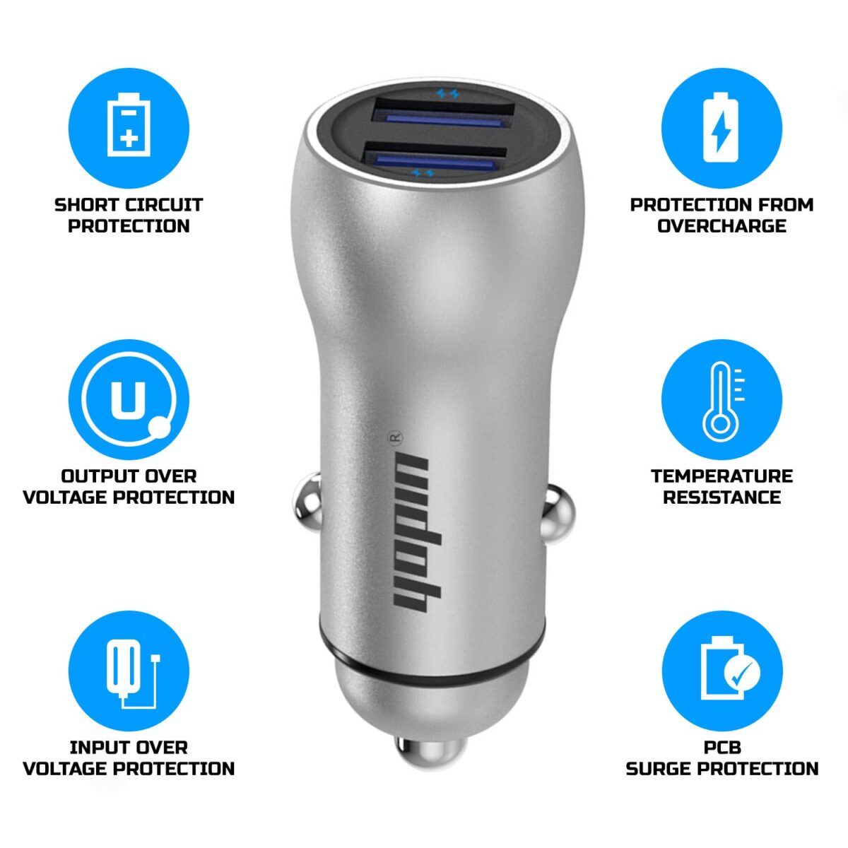 WeCool YOPIN Dual Port Quick Charging Smart Car Charger 3.0 (Grey) - Image 2