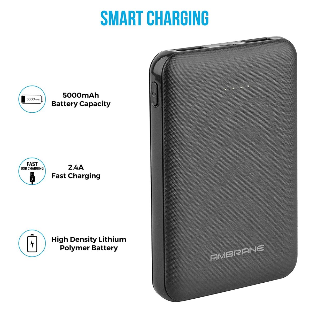 Ambrane 5000mAh Li-Polymer Power bank ( Black) - Image 5