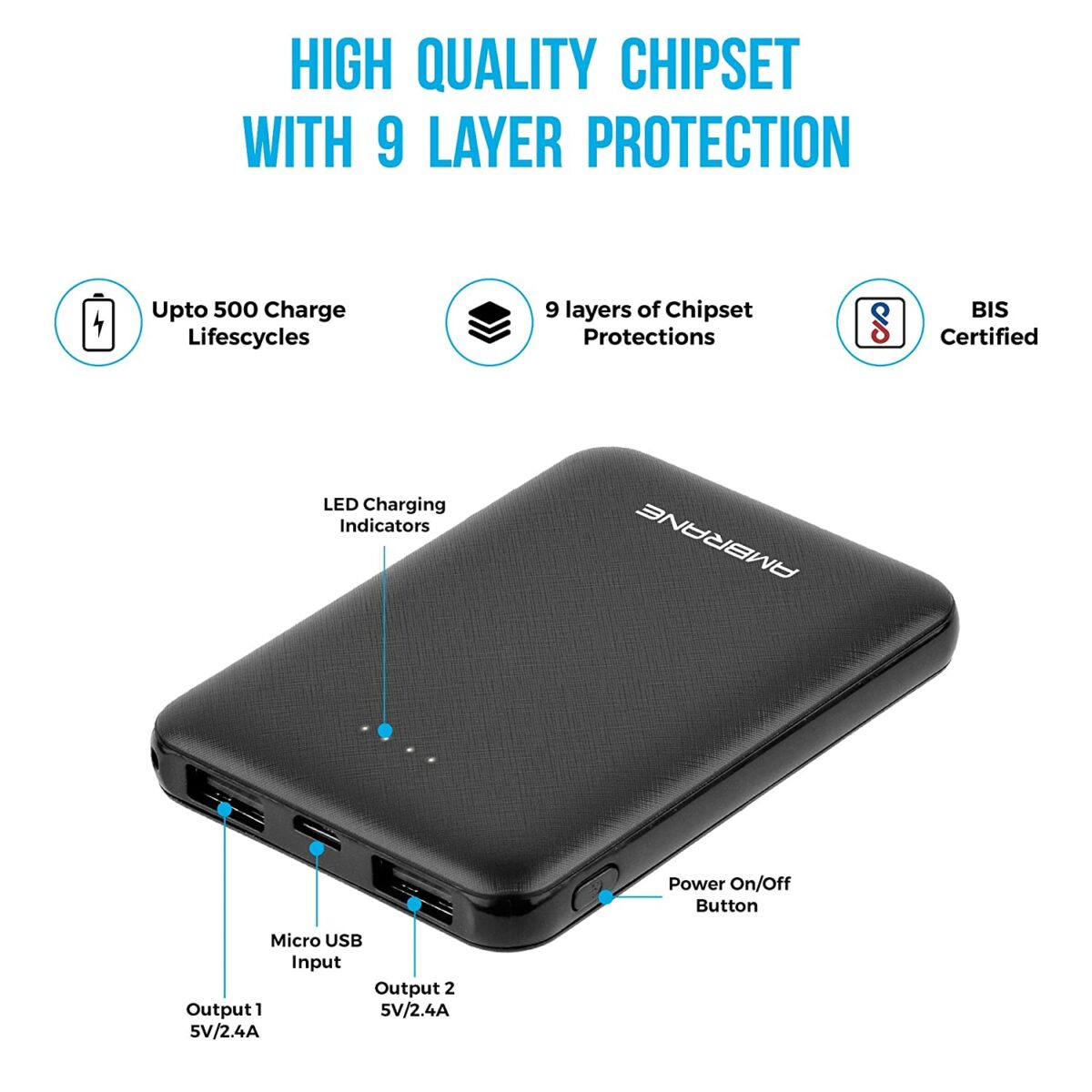 Ambrane 5000mAh Li-Polymer Power bank ( Black) - Image 4