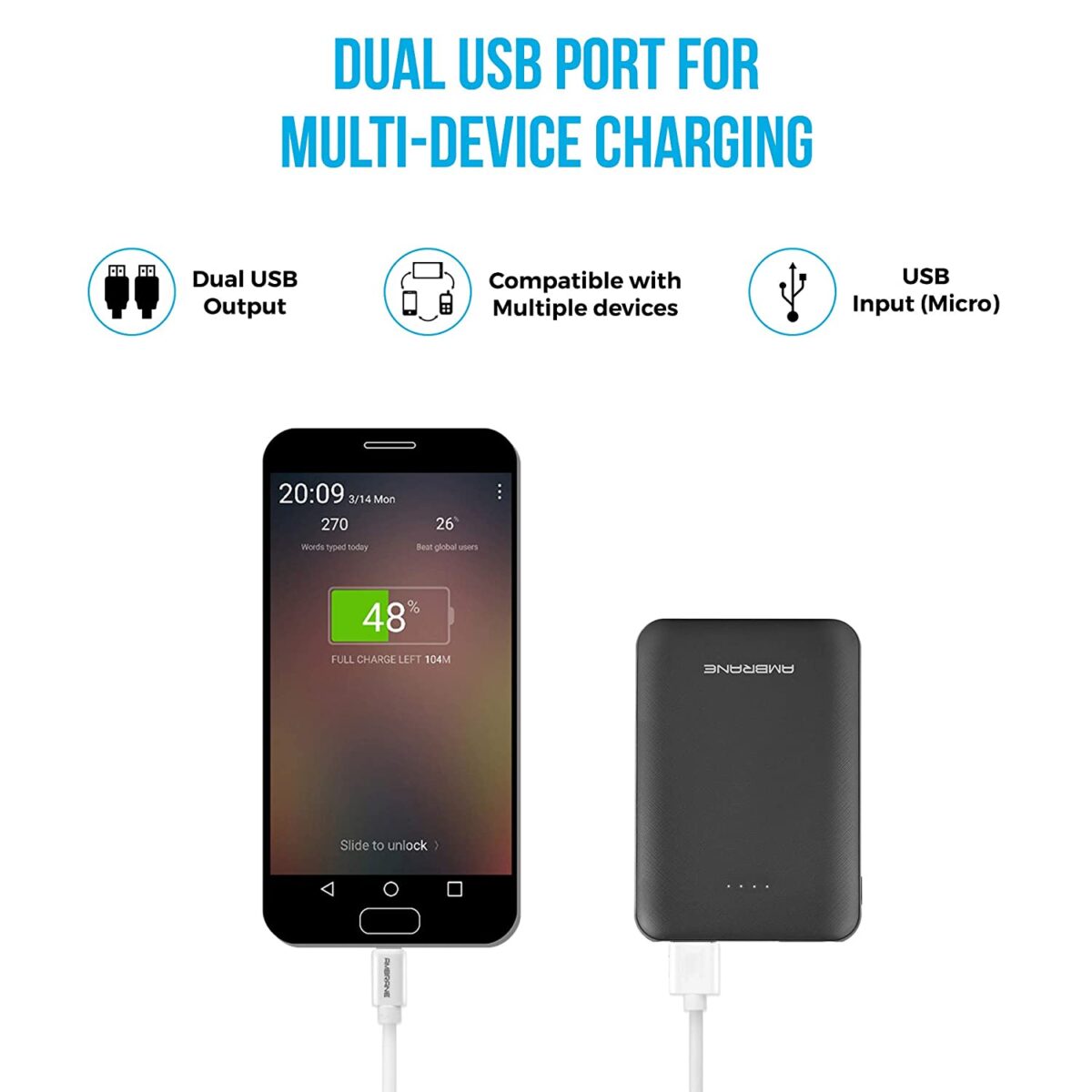 Ambrane 5000mAh Li-Polymer Power bank ( Black) - Image 3