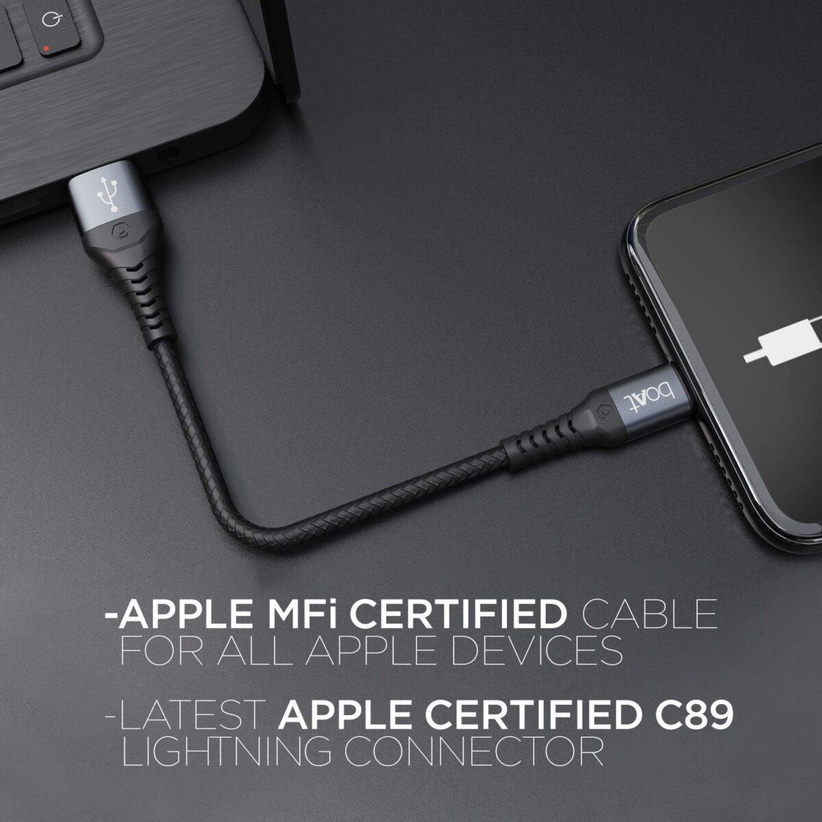 boAt LTG 200 Lightning Apple MFi Certified Cable (Mercurial Black) - Image 4