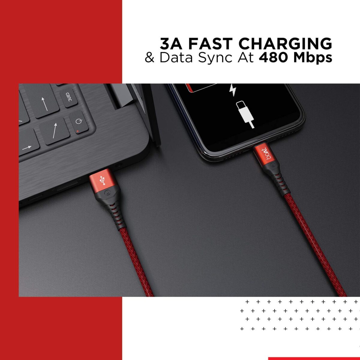 boAt Micro USB 550 Stress Resistant Cable (Martian Red) - Image 4