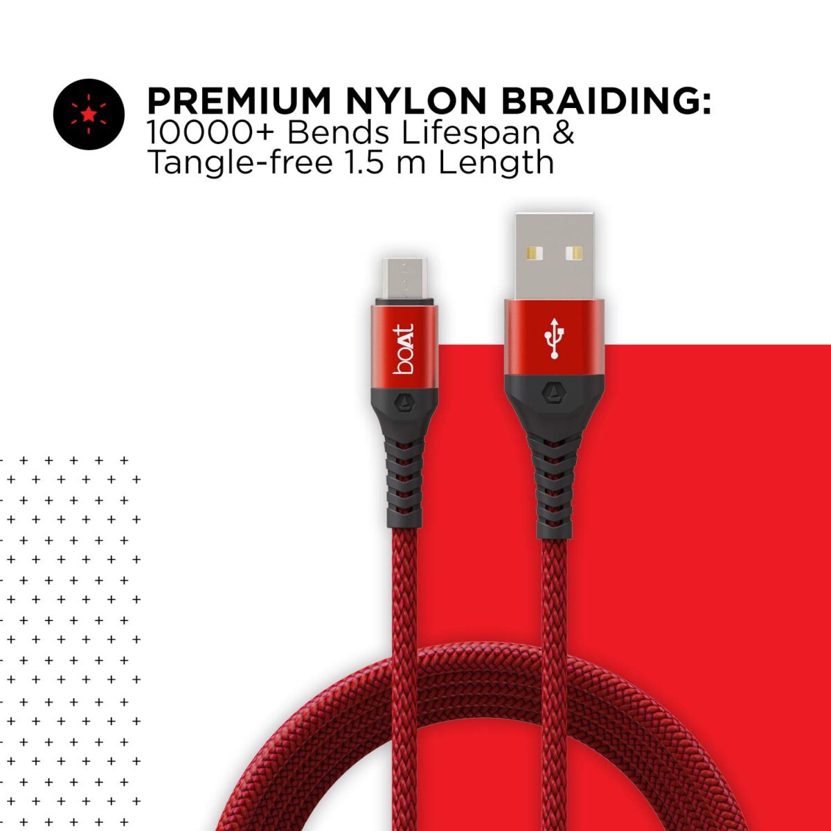 boAt Micro USB 550 Stress Resistant Cable (Martian Red) - Image 3