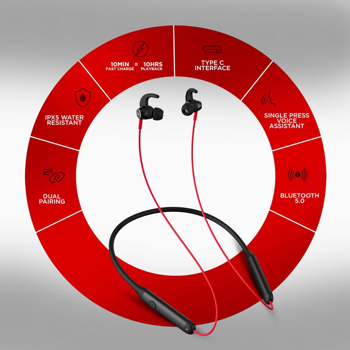 boAt Rockerz 330 Wireless Neckband(Raging Red) - Image 6