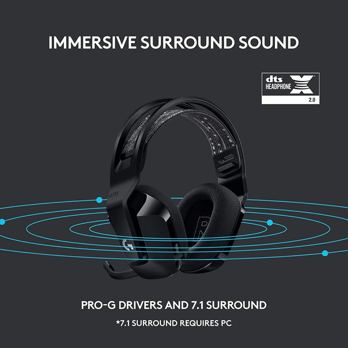 Logitech G733 Lightspeed Wireless Gaming Headset (Black) - Image 4