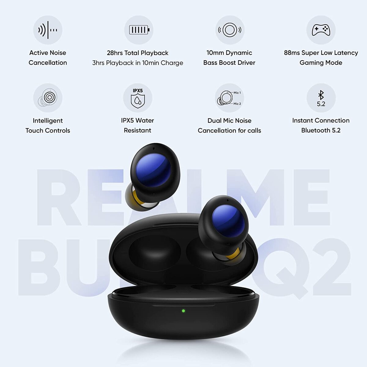 realme Buds Q2 with ANC True Wireless Earbuds (Active Black) - Image 7