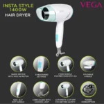 VEGA VHDH-23 Hair Dryer 1400 W( White, Blue) - Image 2