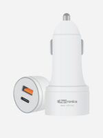 Portronics Car Charger Dual USB With Type -C Ports (White)