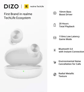 Realme Dizo Techlife Gopods D Bluetooth Truly Wireless Earbuds (White) - Image 6