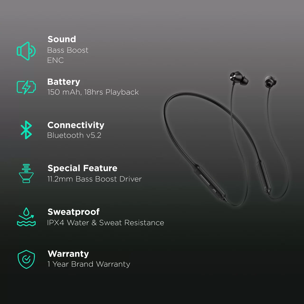 Dizo by realme TechLife Wireless Power DA2125 Neckband (Black) - Image 5