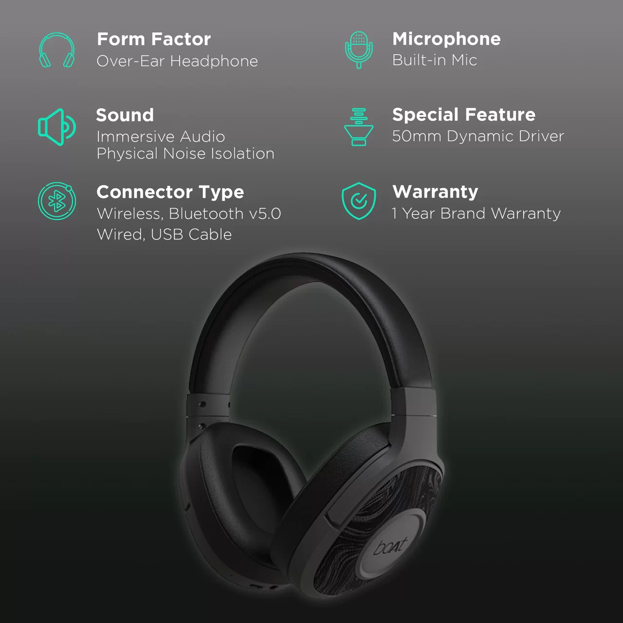 boAt Rockerz 558 Over Ear Bluetooth Headphones (Black) - Image 4
